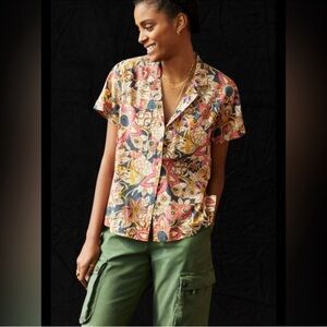 Anthropologie Pilcro Printed Voile Surf Shirt Top